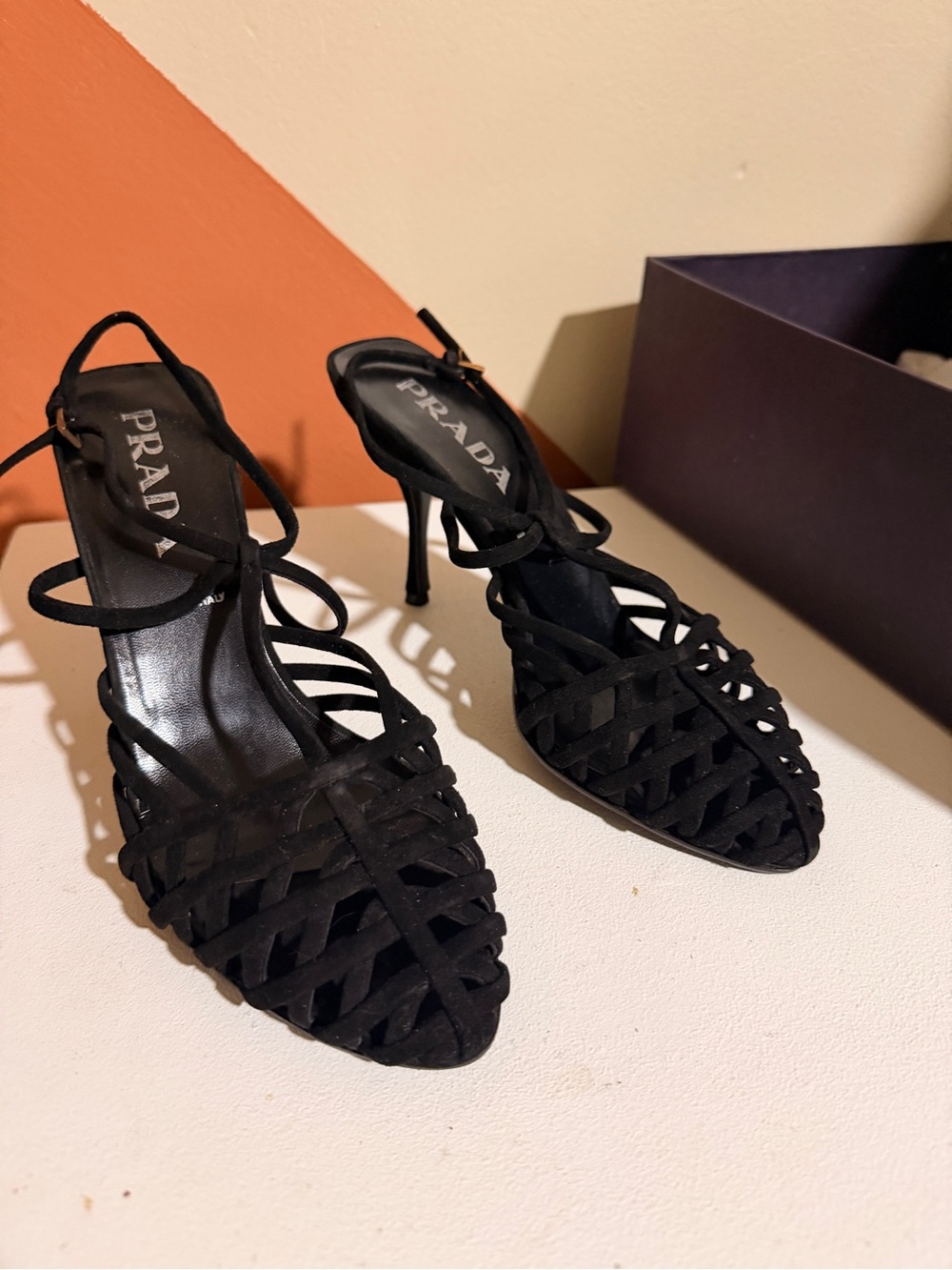 Prada Black Suede Strappy Heeled Sandals